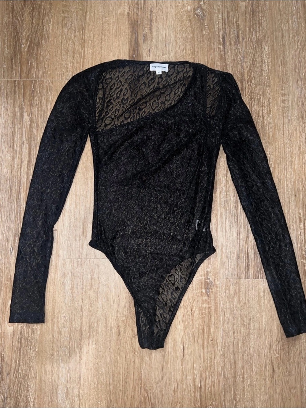 superdown | superdown Black Sheer Leopard Print Long-Sleeve Bodysuit